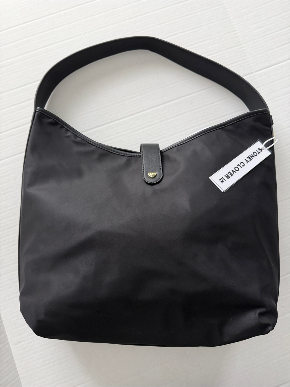 Stoney Clover Lane Black Shoulder Bag with Snap Tab/nylon and leather